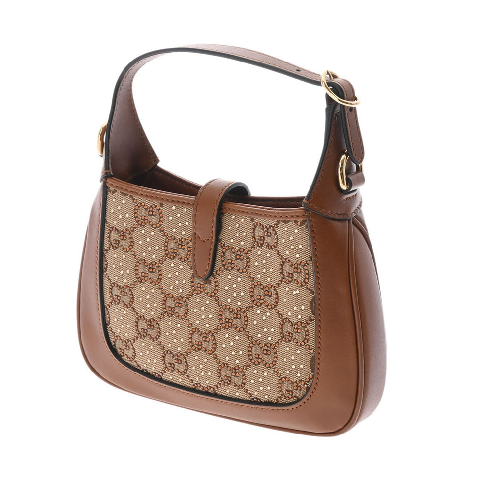 Gucci Tan Ebony Shoulder GG Bag Canvas Crystals Camel Tan Brown Jackie